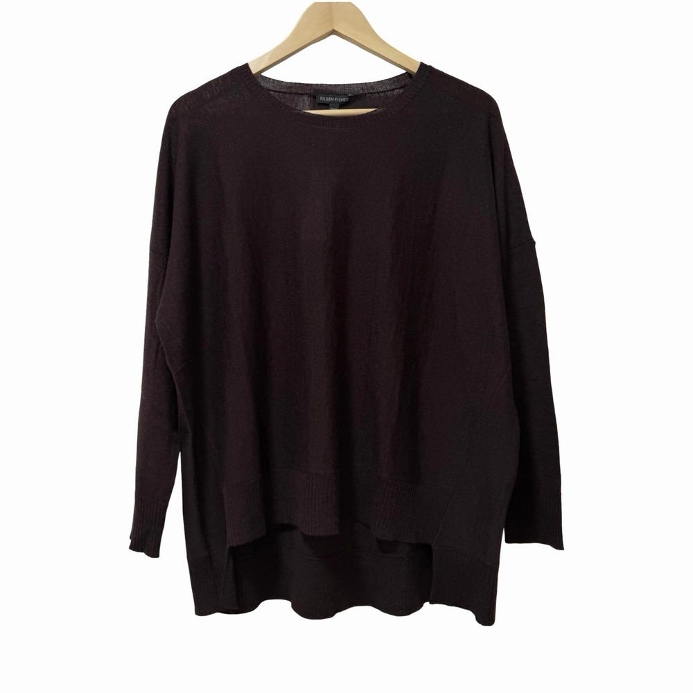 Eileen‎ Fisher Wool Alpaca Blend Boxy Tunic Sweater Size S Brown Capsule Minimal